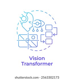 Vision transformer blue gradient concept icon. Image recognition tasks improvement. RAG integration. Round shape line illustration. Abstract idea. Graphic design. Easy to use in presentation