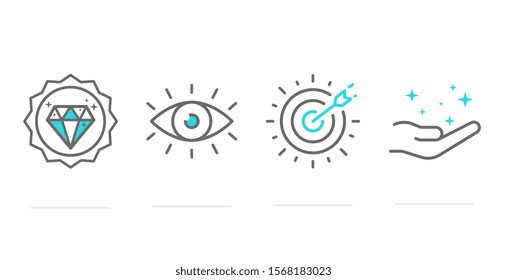 Vision and value, business success and growth. Simple line flat icons for web design