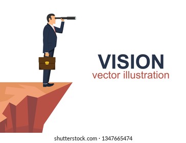 Vision vector design, businessman looking on telescope in future, looking for strategy and ideas