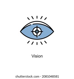 Icono de contorno de relleno del vector de visión. Pixel Perfecto. Para móvil y web. ilustración de stock