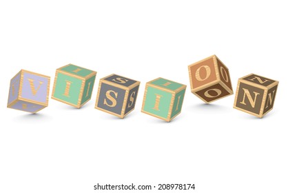 VISION written with alphabet blocks - vector illustration