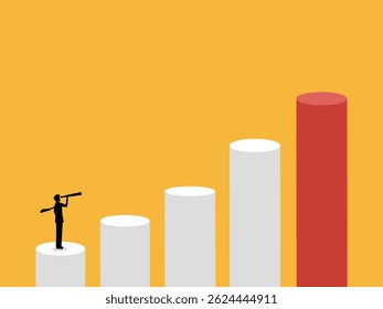 Visionary businessman looking at growth on bar chart