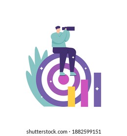 a visionary concept, marketing manager, and business target set. Illustration of an entrepreneur using a telescope or binoculars to see a chance of success. flat style. vector design element.