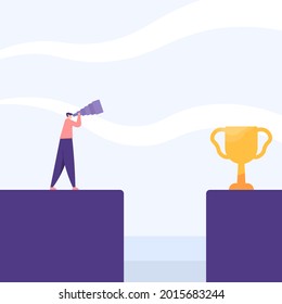 visionary concept, marketing manager, and problem solving. Illustration of a businessman using a telescope or binoculars to search for solutions or ideas. flat cartoon style. vector design elements