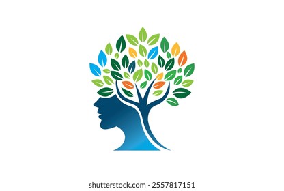 The visionary head hand tree butterfly logo symbolizes the mind and development of customized vector