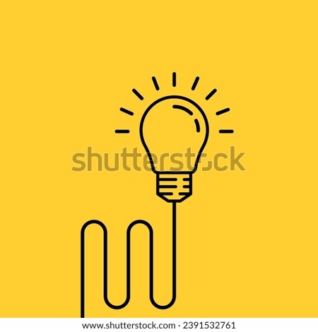 visionary icon with thin line light bulb with wire. linear simple trend modern info logotype graphic stroke design element isolated on yellow. concept of invention power sign or conclusion pictogram