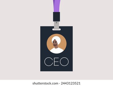 The Visionary Leader, A CEO Face Badge, A lanyard featuring the image of a Chief Executive Officer face, symbolizing leadership and vision in a modern corporate setting