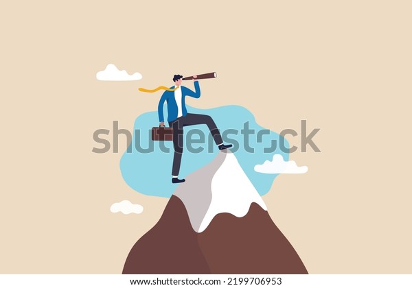 Visionary, look to see future or search for\
opportunity, finding way to success or discover new job or career,\
challenge or mission concept, businessman look through telescope to\
see business\
vision.