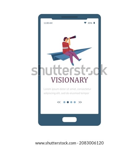 Visionary onboarding screen template with man flying on paper plane, flat vector illustration. Business vision and ambition to achieve future career goals. Stock photo © 