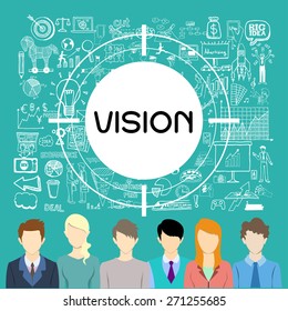Vision,Idea, teamwork,brainstorming,thoughts, business concept.Flat design with business doodle background.