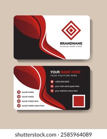 Visit card with dark red gradient wavy detailed. duoble side face business card on horizontal layout. Creative and Clean Business Card Template. Colored wave design, Simple solid abstract geometric