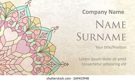 Visit card design on old-style colored background with gentle and pleasant colors. Design #2.