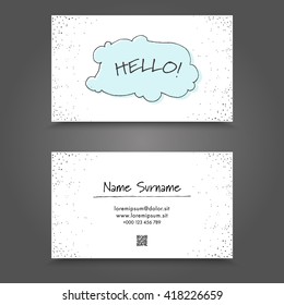Visit Card with hand drawing funny frame. Hand draw Business Card Design.