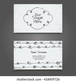 Visit Card with hand drawn abstract elements. Hand Drawn Business Card Design.