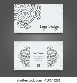 Visit Card with hand drawn abstract elements. Hand Drawn Business Card Design.