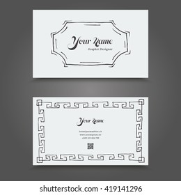 Visit Card with hand drawn abstract elements. Hand Drawn Business Card Design.