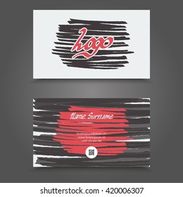 Visit Card With Hand Drawn Abstract Elements. Hand Drawn Business Card Template Design.