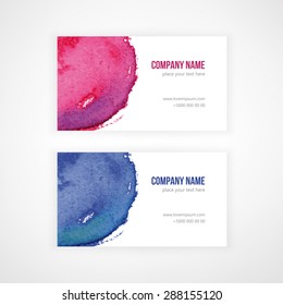 Visit Card With Hand Drawn Watercolor Splash In Vector