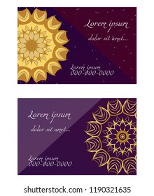 Visit Card template with floral mandala pattern. Vector template. Islam, Arabic, Indian, Mexican ottoman motifs. Hand drawn background.