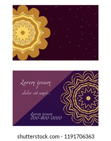 Visit Card template with floral mandala pattern. Vector template. Islam, Arabic, Indian, Mexican ottoman motifs. Hand drawn background.