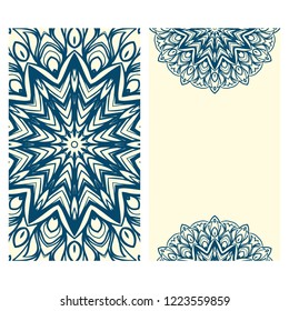 Visit Card template with floral mandala pattern. Vector template. Islam, Arabic, Indian, Mexican ottoman motifs. Hand drawn background