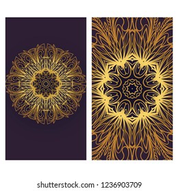 Visit Card template with floral mandala pattern. Vector template. Islam, Arabic, Indian, Mexican ottoman motifs. Hand drawn background