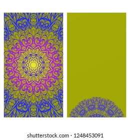 Visit Card Template With Floral Mandala Pattern. Vector Template. Islam, Arabic, Indian, Mexican Ottoman Motifs. Gradient color.