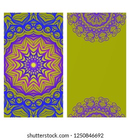 Visit Card Template With Floral Mandala Pattern. Vector Template. Islam, Arabic, Indian, Mexican Ottoman Motifs. Gradient color.