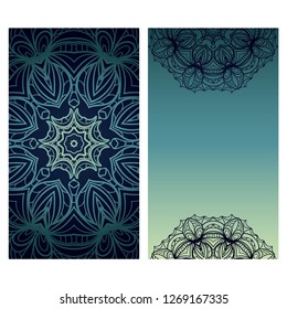 Visit Card template with floral mandala pattern. Vector template. Islam, Arabic, Indian, Mexican ottoman motifs. Hand drawn background