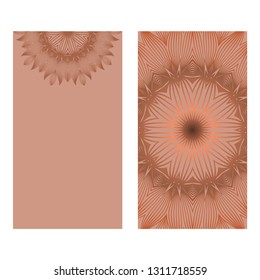 Visit Card Template With Floral Mandala Pattern. Vector Template. Islam, Arabic, Indian, Mexican Ottoman Motifs. Hand Drawn Background. Brown color.