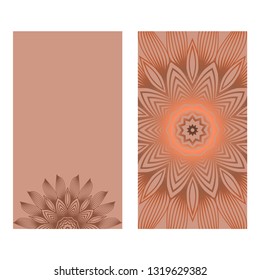 Visit Card Template With Floral Mandala Pattern. Vector Template. Islam, Arabic, Indian, Mexican Ottoman Motifs. Hand Drawn Background. Brown color.