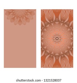 Visit Card Template With Floral Mandala Pattern. Vector Template. Islam, Arabic, Indian, Mexican Ottoman Motifs. Hand Drawn Background. Brown color.