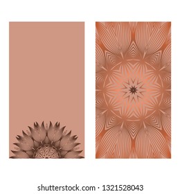 Visit Card Template With Floral Mandala Pattern. Vector Template. Islam, Arabic, Indian, Mexican Ottoman Motifs. Hand Drawn Background. Brown color.
