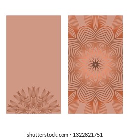 Visit Card Template With Floral Mandala Pattern. Vector Template. Islam, Arabic, Indian, Mexican Ottoman Motifs. Hand Drawn Background. Brown color.