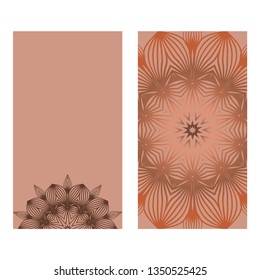 Visit Card Template With Floral Mandala Pattern. Vector Template. Islam, Arabic, Indian, Mexican Ottoman Motifs. Hand Drawn Background. Brown color.