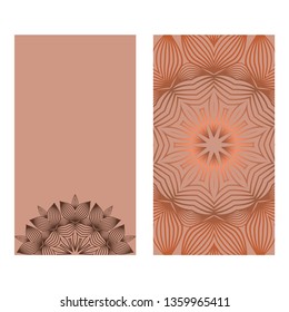 Visit Card Template With Floral Mandala Pattern. Vector Template. Islam, Arabic, Indian, Mexican Ottoman Motifs. Hand Drawn Background. Brown color.