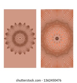 Visit Card Template With Floral Mandala Pattern. Vector Template. Islam, Arabic, Indian, Mexican Ottoman Motifs. Hand Drawn Background. Brown color.