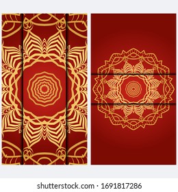 Besuchen Sie die Vorlage der Karte mit floralem Mandala-Muster. Vorlage für die Vektorillustration. Islam, arabische, indische, mexikanische osmanische Motive. handgezeichneter Hintergrund.