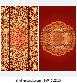 Visit Card Template With Floral Mandala Pattern. Vector Template. Islam, Arabic, Indian, Mexican Ottoman Motifs. Hand Drawn Background.