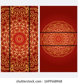 Visit Card Template With Floral Mandala Pattern. Vector Template. Islam, Arabic, Indian, Mexican Ottoman Motifs. Hand Drawn Background.