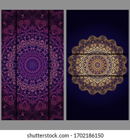 Visit Card Template With Floral Mandala Pattern. Vector Template. Islam, Arabic, Indian, Mexican Ottoman Motifs. Hand Drawn Background.