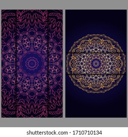 Visit Card Template With Floral Mandala Pattern. Vector Template. Islam, Arabic, Indian, Mexican Ottoman Motifs. Hand Drawn Background.