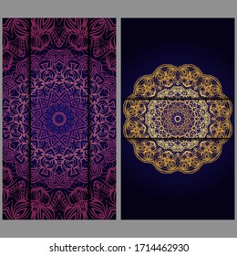 Visit Card Template With Floral Mandala Pattern. Vector Template. Islam, Arabic, Indian, Mexican Ottoman Motifs. Hand Drawn Background.