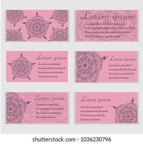 Visit card template set with mandala ornament Lorem ipsum card design. Ottoman, arabic, oriental, turkish, indian, pakistan motif.