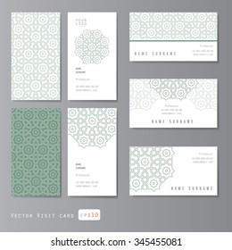 Visit cards set with arabic ornament, vector illustration