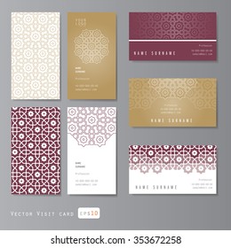 Visit cards set with arabic ornament, vector illustration