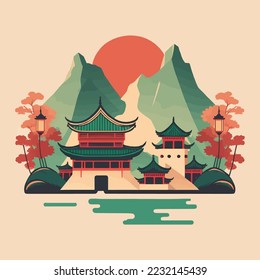 Visit China Beijing tourism. Time to travel poster, city landmark Destination Vector flat illustration for logo icon or banner