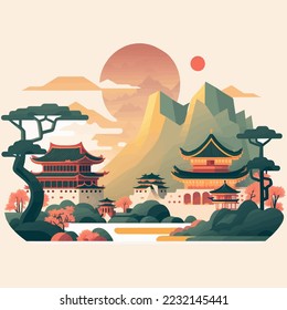 Visit China Beijing tourism. Time to travel poster, city landmark Destination Vector flat illustration for logo icon or banner