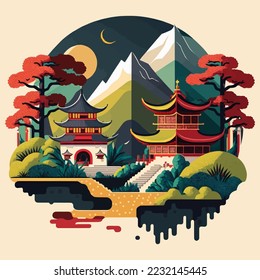 Visit China Beijing tourism. Time to travel poster, city landmark Destination Vector flat illustration for logo icon or banner