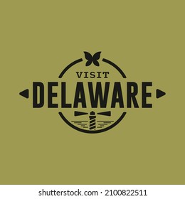 Visita el estado de Delaware EE.UU., logotipo de viaje e icono